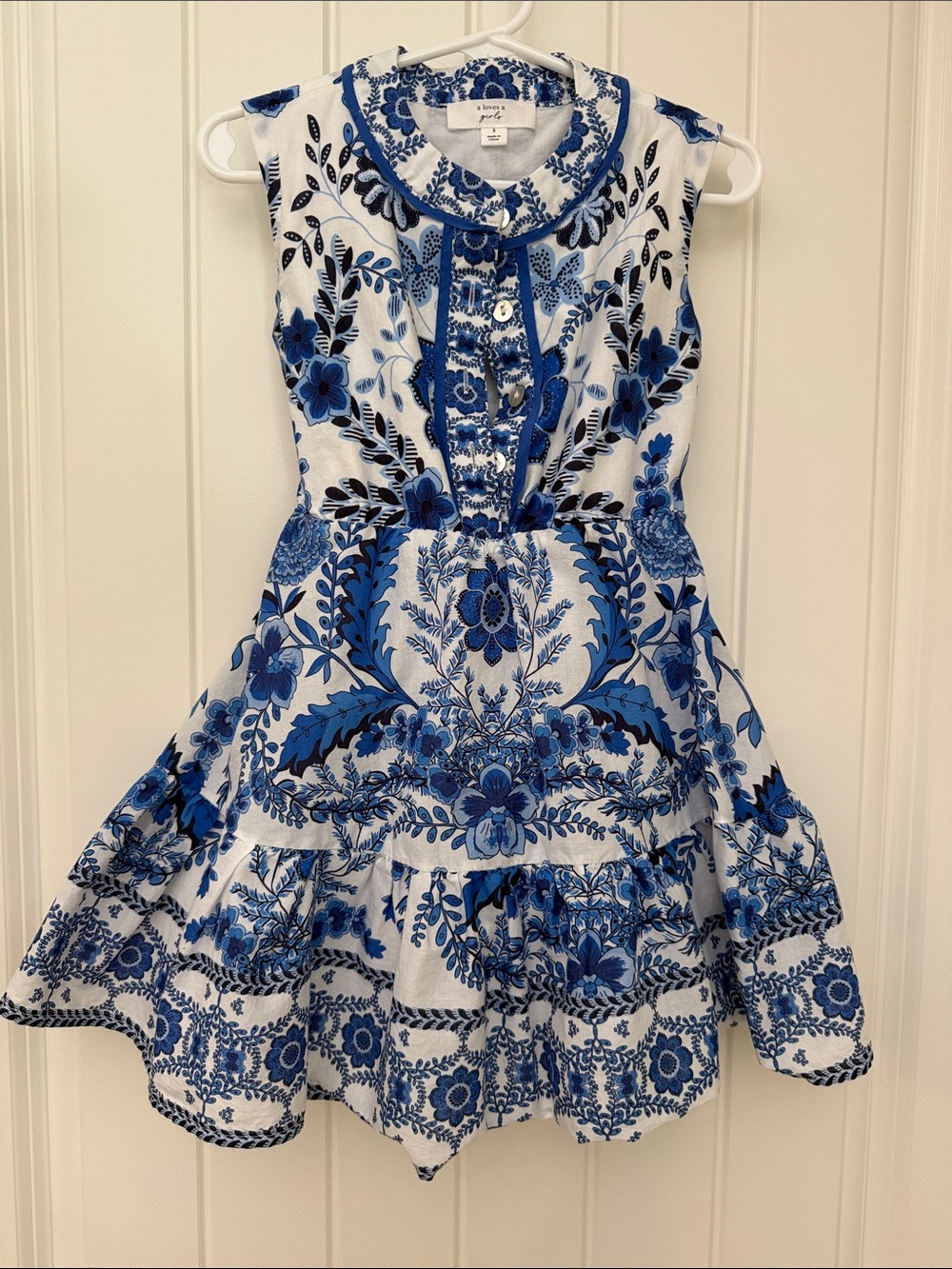 Blue & White Floral Sleeveless Girls' Sundress